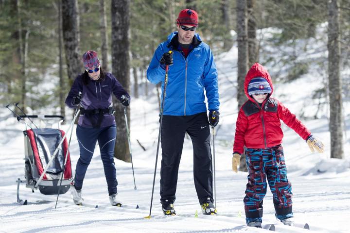 a person is cross country skiing in the snow